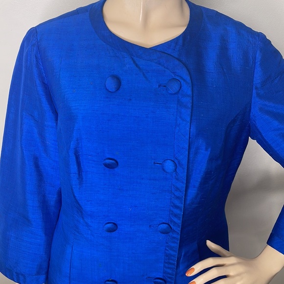 Vintage Custom Made Blue Raw Silk Jacket and Skirt Suit - Picture 3 of 17